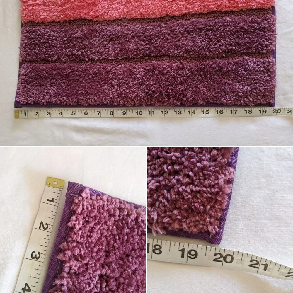 Pink Striped Bath Mat, Fluffy Pink Rug, Non-slip, 32x20in